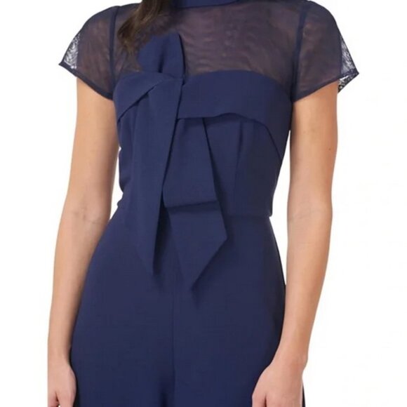 JS Collections Navy Blue Stretch Crepe Illusion Jumpsuit - Picture 2 of 2